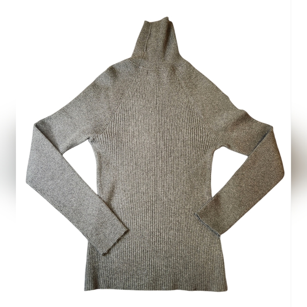 Banana Republic Ribbed Turtleneck Sweater Medium Gray Wool Blend Fitted Minimali